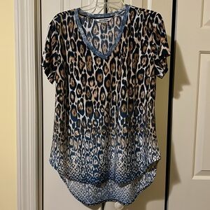 Nygard Blue and Brown Animal Print Short Sleeve Tunic - size M